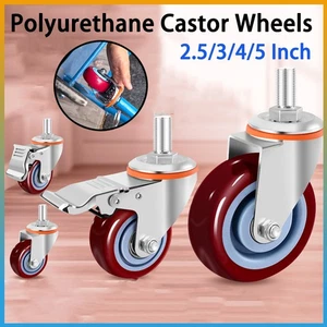 2.5" 3" 4" 5" Polyurethane Castors Swivel/Brake Caster Trolley Trailer Castors - Picture 1 of 37