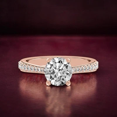 Diamond Wedding Ring 18k Rose Gold Lab Grown Round 1.3 Carat IGI Certified - Image 1 of 4
