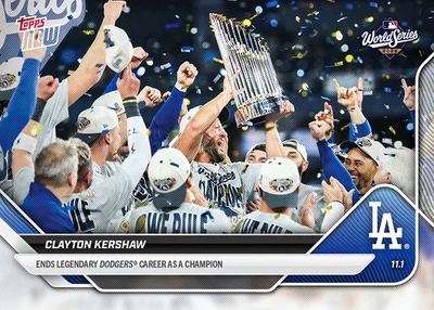 Tarjeta Clayton Kershaw Campeón Serie Mundial 2025 MLB Topps AHORA 927 Preventa Foto 1 de 2