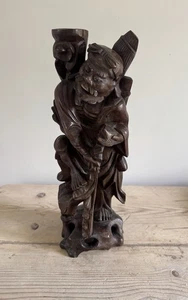 Vintage Hand Carved Wooden Chinese Statue Lamp Base God Li Tieguai 8 Immortals - Picture 1 of 14