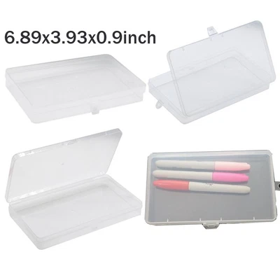 4PCS Clear Plastic Storage Container Box Hinged Lid DIY Arts Crafts Markers Pens - Image 1 of 4