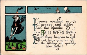 Halloween Fliegende Hexe & Jack-O-Laternen Vintage Gibson Linien 6941 Postkarte JO5 - Bild 1 von 2