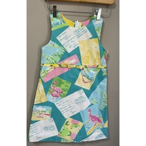 Lilly Pulitzer Girls Dress Vintage Palm Beach Postcards Shift Size 7 White Label - Picture 1 of 17
