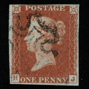 SG8 (BS11d) 1d Red Imperf Plate 22 - HJ - 4 Margin - Fine - J Flaw Variety - Bild 1 von 2