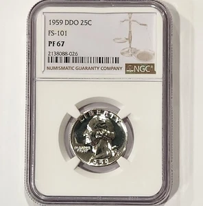 1959 DDO Washington Quarter 25C Proof NGC PF 67 PR67 FS-101 Variety Coin - Picture 1 of 4