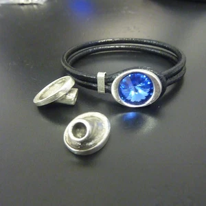 10 Endkappen Knopf f. Leder etc. m. Fassung f. Swarovski 1122 Rivoli 10mm ZM780 - Picture 1 of 10