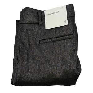 LOFT The Riviera Slim Pants Womens Size 6 Black Metallic Career Casual - Picture 1 of 7