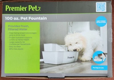 Premier Pet Water Fountain Automatic Dogs Cats 100oz Helps Prevent Bacteria  - Image 1 of 4