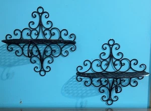2 Black Metal Fancy Scroll Wall Shelf, 11" X 12" - Picture 1 of 9