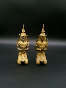 Par de figuras/sujetalibros de Buda de metal de latón de 7" de alto, pesados (1,1 lb x2 = 2,2 lb) - Imagen 1 de 8