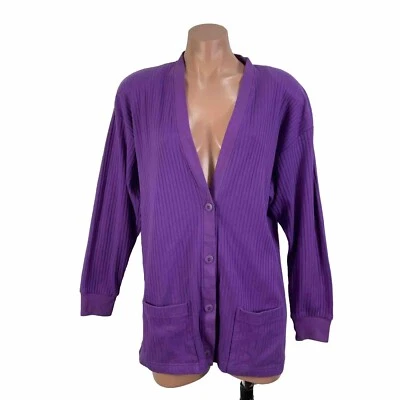 Vintage Sunbelt 80s Cardigan Ribbed Oversized Shoulder Pads OS Purple - Image 1 of 4