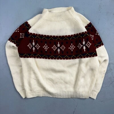 VTG 70s JC Penney Retro Mens Large Nordic Snowflake Ski Sweater White Holiday - Image 1 of 4