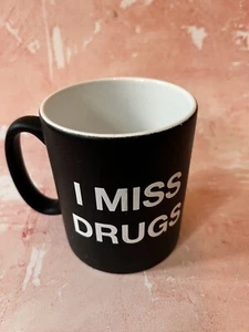 Black “I Miss Dr*gs” Straight Sided Plain Mug Coffee Mug Tea Mug Good Condition - Picture 1 of 8