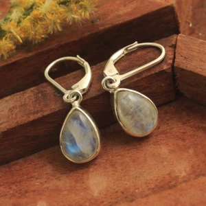 Moonstone pear Gemstone Handmade 925 Sterling Silver Partywear Earring - Picture 1 of 2