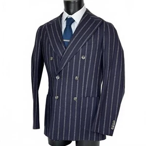 SuitSupply Ormezzano Blazer Wolle dunkelblau grau gestreift zweireihig Größe 40 L - Bild 1 von 8