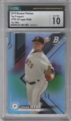 2019 Bowman Platinum Sky Blue Logan Webb #TOP-30 [Rookie] (S.F. Giants) CSG 10 - Image 1 of 2