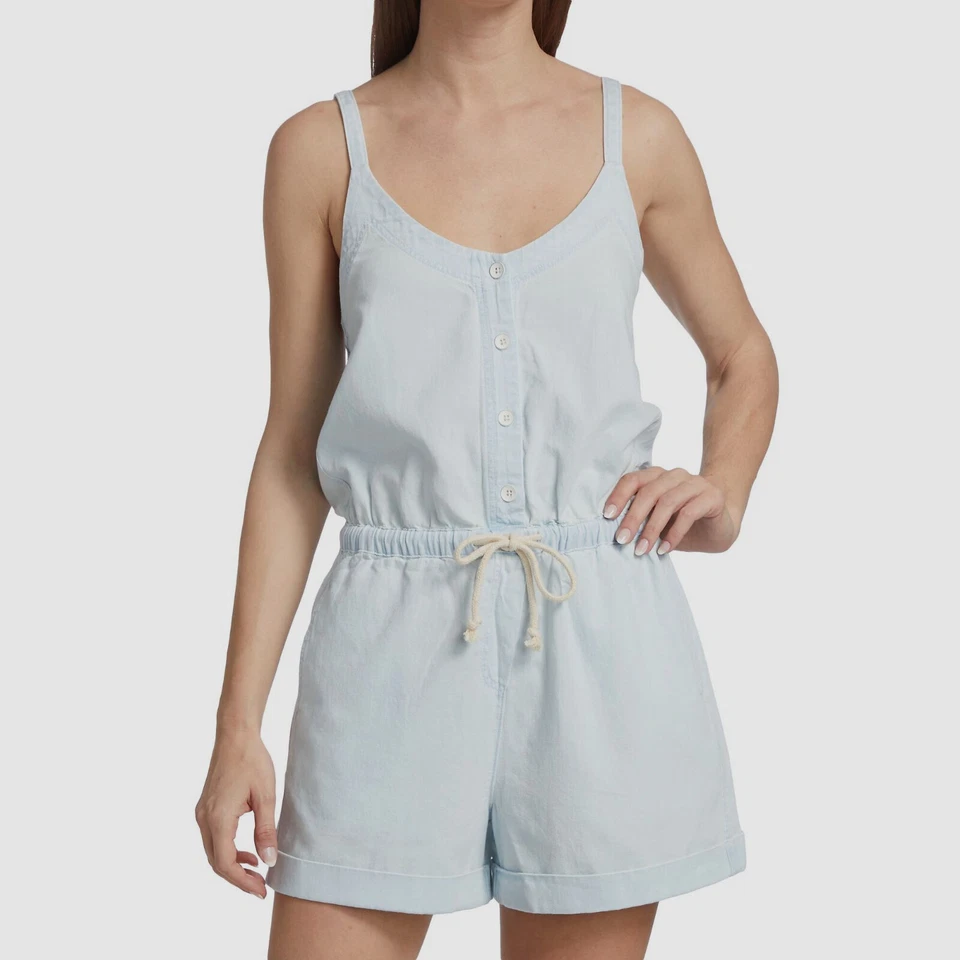 Splendid Women's Blue Sleeveless Drawstring Waist Scoop Neck Romper Size L