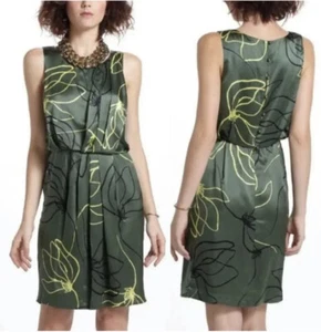 SARIAH ANTHROPOLOGIE NWT $188 Green Silk Sleeveless Blouson Dress Lined Size 12 - Picture 1 of 12
