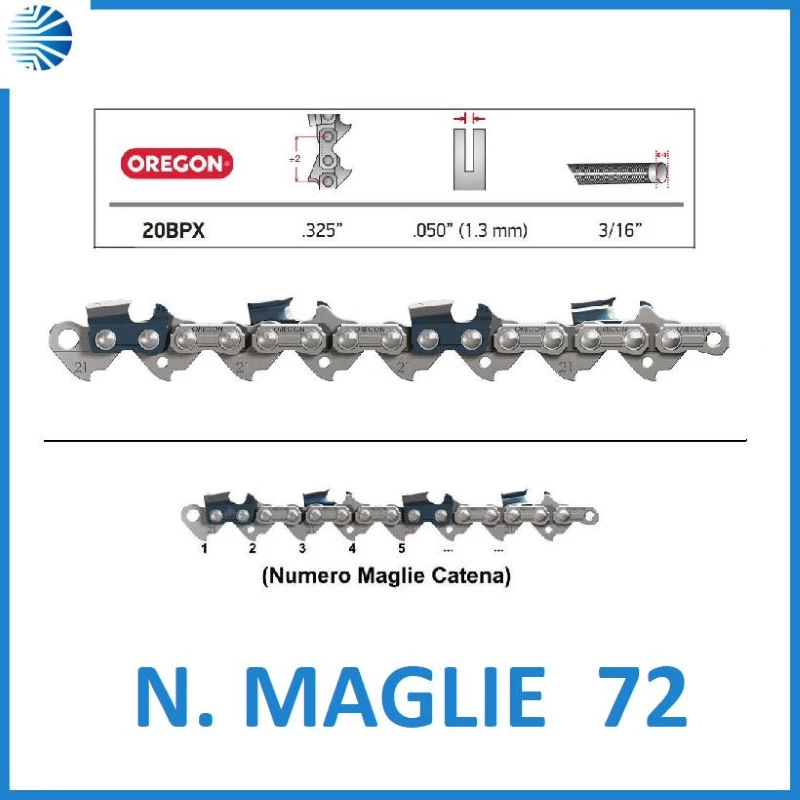 Catena per motosega professionale dente blu 325 oregon 20bpx 1,3 maglie 72
