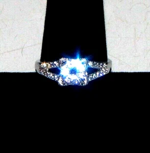 Aquamarin Edelstein mit Moissanit Akzent auf s925 Sterling Silber Ring Gr. 7,5 - Bild 1 von 9