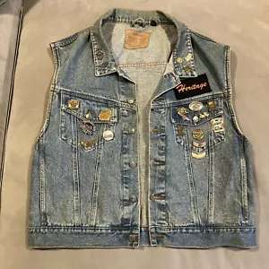 RARE Vintage Harley Davidson Denim Biker Vest with HOG Pins & Baltimore Patch XL - Picture 1 of 9