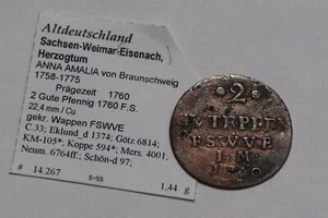 🧭 🇩🇪 DEUTSCHLAND SACHSEN-WEIMAR-EISENACH 2 PFENNIG 1760 FS B79 #Z7063 - Bild 1 von 2