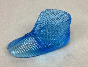 Vintage Fenton Vaseline Glass Blue Baby Slipper Figurine - Picture 1 of 10