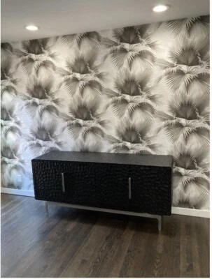 Anthropologie Wallpaper Endless Summer Gray White Tropical  27” X 9 yd Open Box - Image 1 of 4