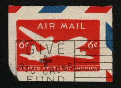 US 1950 #UC18 Air Mail 6c Die 1 Carmine Skymaster Cut Square Fault - Image 1 of 2