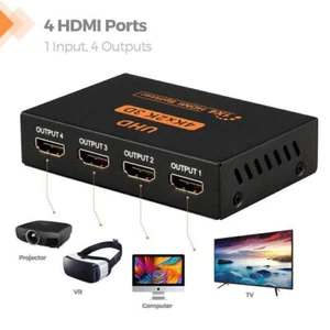HDMI BOX 1*4 HDMI Splitter 1 In 4 Out 4K 3D 4 Way HDMI Signal Distributor NEW UK - Picture 1 of 12