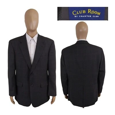 Club Room Two Button Cashmere Wool Glen Plaid Houndstooth Sport Coat 44R - Image 1 of 4