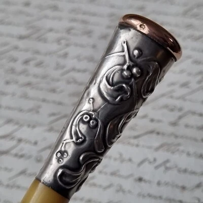 Fume Cigarette Ancien en Argent Gui Silver 1900 Cigarette Holder Mistletoe  - Photo 1/4
