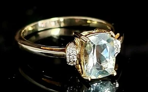Anillo de diamantes y prasiolita corte cojín natural de 1,50 quilates de oro amarillo de 14 quilates - Imagen 1 de 11