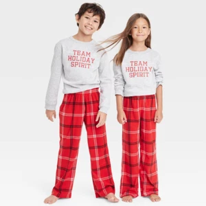Kids' Plaid Fleece Matching Family Pajama Pants - Wondershop™ Red Small 6/7 - Picture 1 of 2