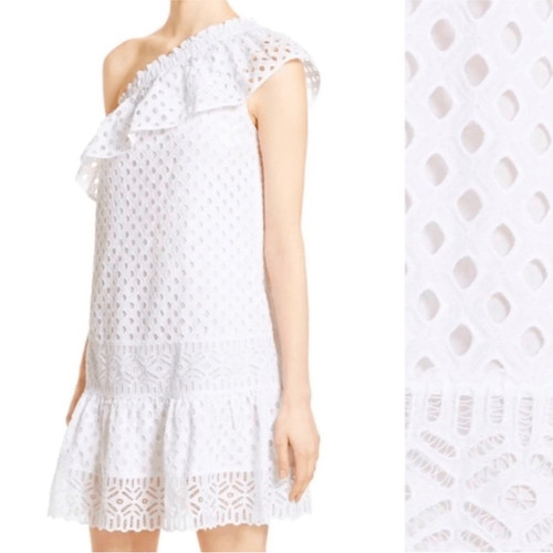 Abito a spalla nuovo con etichette Tory Burch Zoe bianco cotone taglia 10