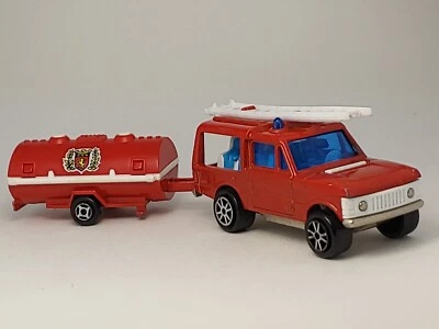 Vintage Majorette No.246 Red Range Rover fire engine w/ 21760 water tank trailer - Image 1 of 4
