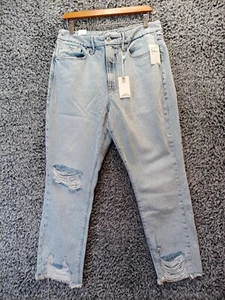 Good American Jean Women 12/31 Blue Skinnyish Fit Light Wash Raw Ham High Rise - Picture 1 of 11