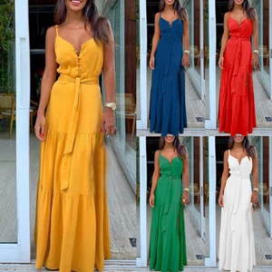 1PZ Abiti Estivi Festa Donna Spiaggia Lungo Prendisole Scollo V Abito Slip Commute - Foto 1 di 16