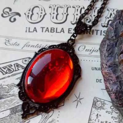 Collar colgante de cristal de cuarzo gótico polvo de estrellas rojo vintage camafeo joyería Foto 1 de 4