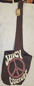 Rare Juicy Couture One Strap Brown Peace Sign Tote Hobo Bag New With Tags - Picture 1 of 8