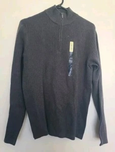 Cherokee Men's 100% Cotton Sweater Quarter Zip - Charcoal - Small - With Tag - Picture 1 of 4