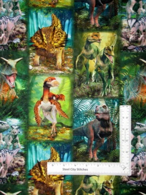 Dinosaur Foliage Scenes Fabric Tyranno Chorus Digital Cotton Blank Textiles Yard - Image 1 of 2