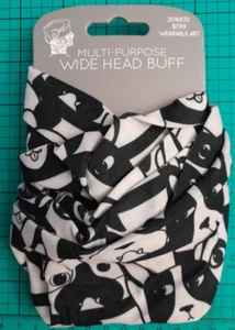 Multi-Purpose Wide Head Buff/Band Scarf One Size Black & White Dog Theme NEW  - Picture 1 of 3