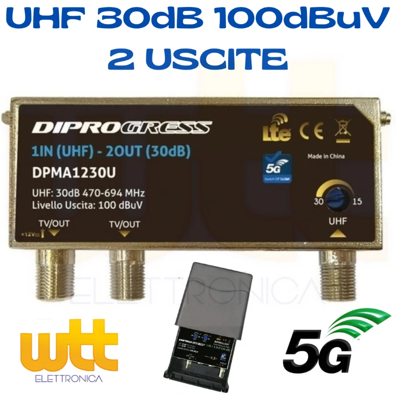AMPLIFICATORE DA PALO ANTENNA TV 1 IN LOG/UHF - 2 OUT 30dB REGOLABILE LTE 5G - Immagine 1 di 1