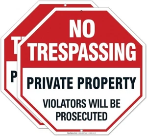 🎯 No Trespassing Schild, Privatgrundstück Schild, (2er Pack) 12x12 Aluminium  - Bild 1 von 7