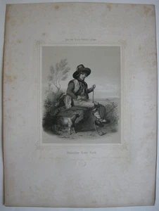 Italian Shepherd Boy Genuine Lithograph Italia King Ludwig Album 1860 - Picture 1 of 2
