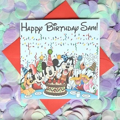 Colourful, Hand Illustrated Personalised, Mickey Mouse & Friends Birthday Card - Image 1 of 4