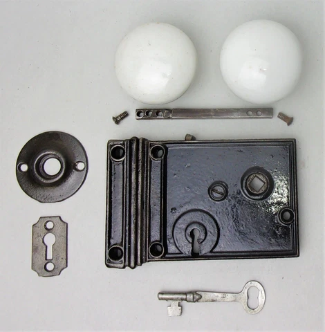 Antique Set White Porcelain Door Knobs Surface Mount Mortise Lock Key Escutcheon Cover