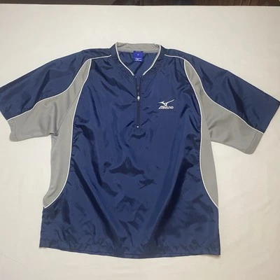Camisa de béisbol Mizuno para hombre mediana azul gris chaqueta cortavientos calentamiento 1/4 cremallera Foto 1 de 4