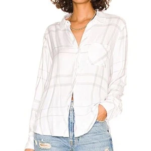 Rails Dylan Button‑Up Shirt Size Medium Ivory Rain Soft Lightweight Plaid Top - Picture 1 of 8